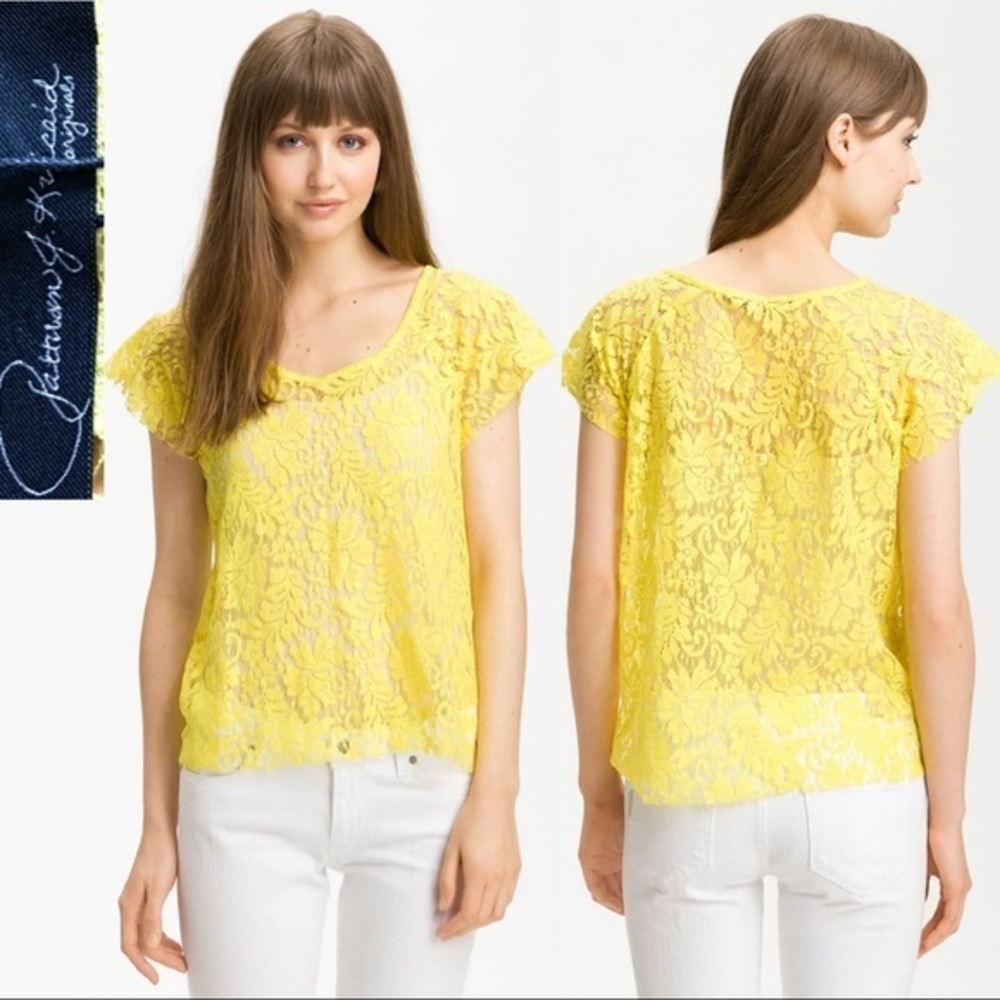 Yellow Patterson J. Kincaid Relaxed Lace Tee XS